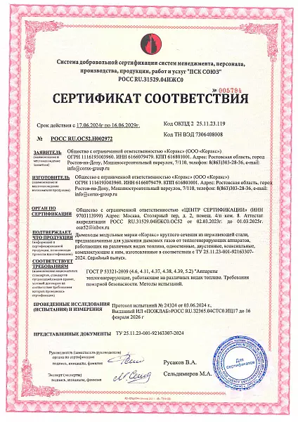 Сертификат соответствия Пожарной безопасности